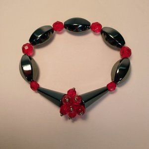 Hematite Cone and Oval Barrel Gemstone Beaded Stretch Bracelet